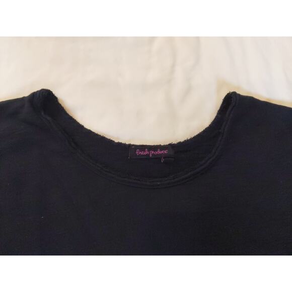 Fresh Produce Black Long Sleeve Raw Edge Top Cotton Rayon Blend USA Made XS/S - Picture 9 of 11